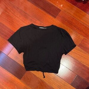 Black Ribbed Ruched in Back Women's Top